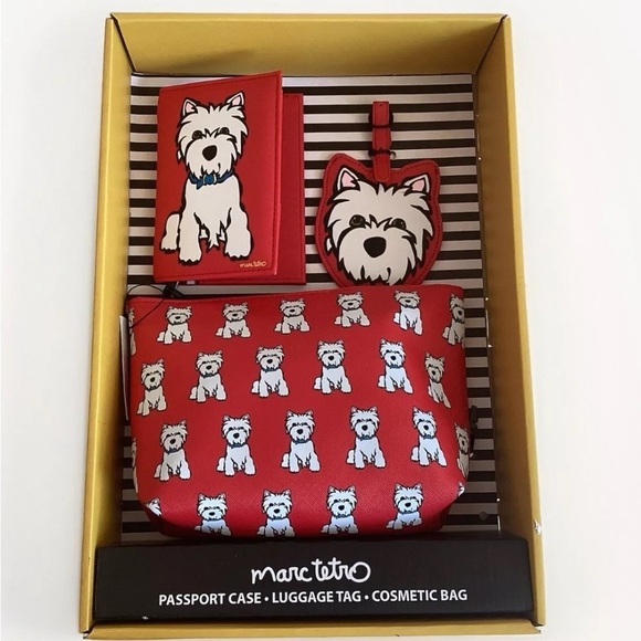Marc Tetro Westie Travel Set: Passport Case Luggage Tag CosmeticBag Gift Set NWT - Picture 1 of 7